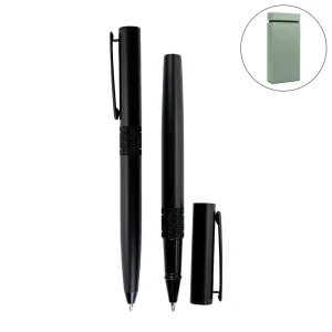 Black Metal Pen Set with Matte Finish in Hardboard Slide to Open Box